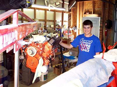 Austin with engine on hoist