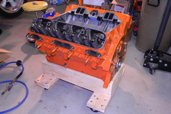 Chrysler 440 long block on dolly